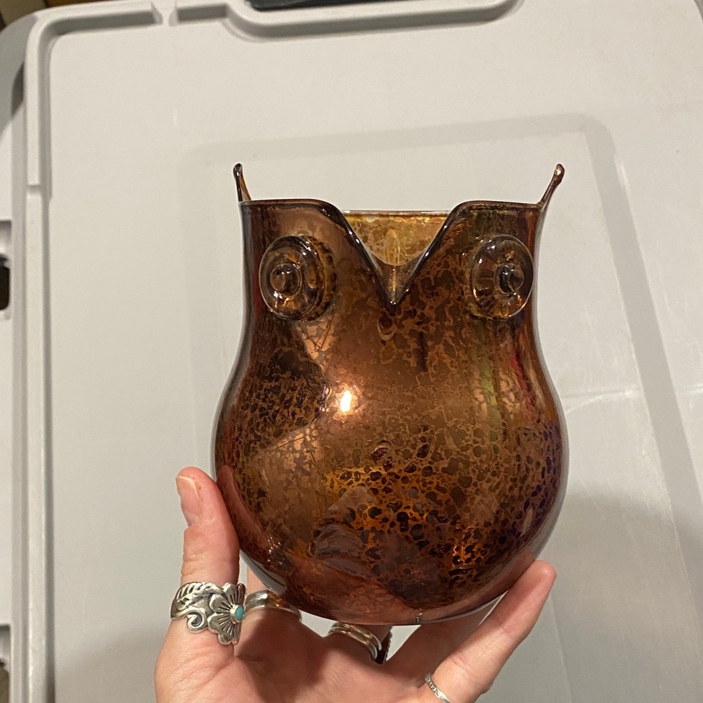 🌼 Bath & Body Works Brown Mercury Glass Style Owl Candle Holder Votive